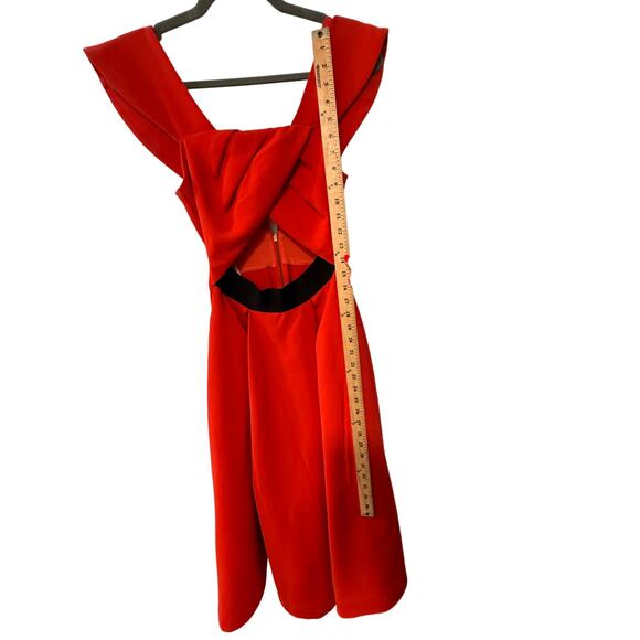 Self-Portrait US2 UK6 Ayelette Cutout Double-Crepe Dress $640 Off Shoulder Red - Picture 9 of 12